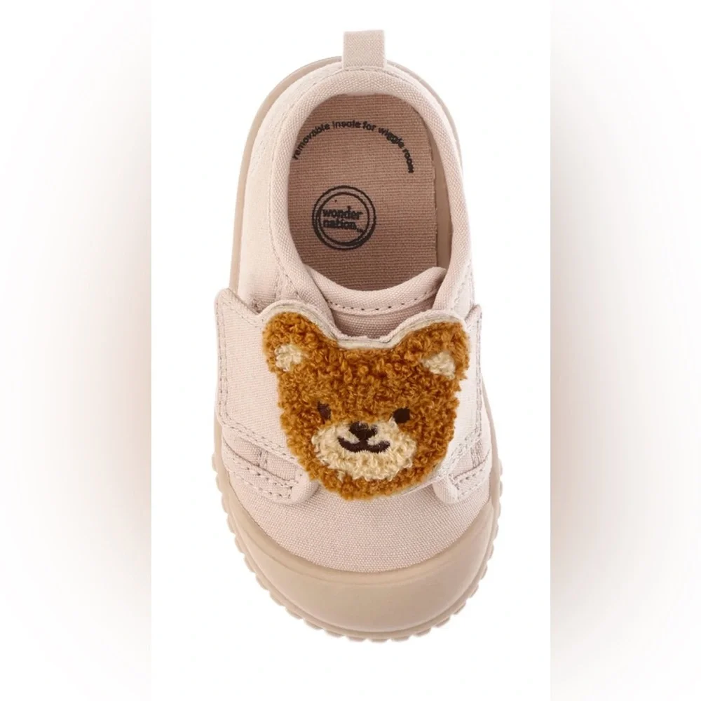 NWT Wonder Nation‎ Teddy Bear Sneakers Infant Boys Size 5 Hook&Loop Canvas Shoes